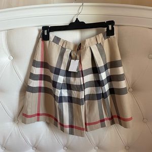 Authentic Burberry Kittie Classic Check Pleated Skirt, Tan